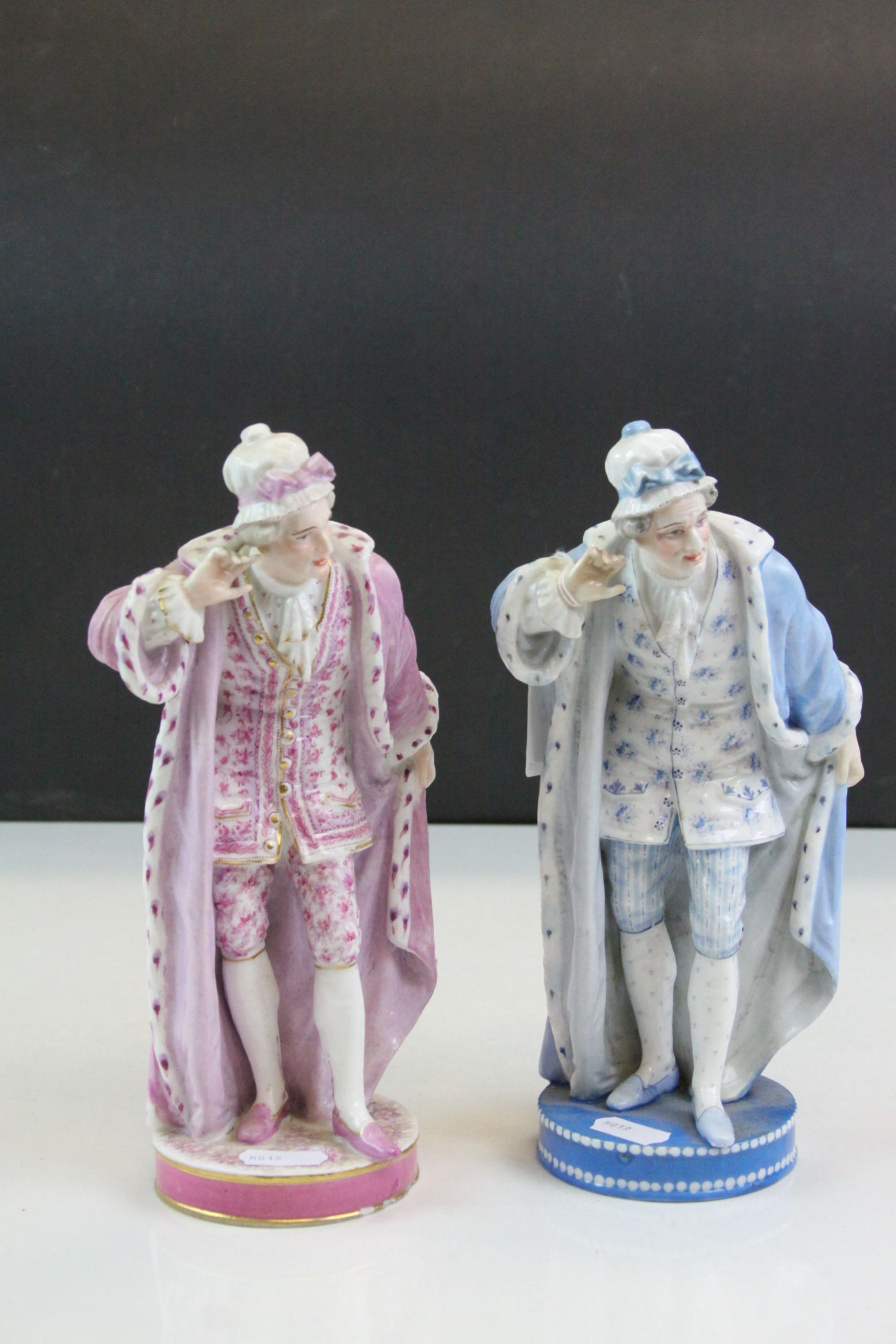 Pair of 19th Century Porcelain figures, each approx 23cm tall with green Anchor marks to bases,