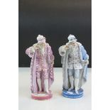 Pair of 19th Century Porcelain figures, each approx 23cm tall with green Anchor marks to bases,