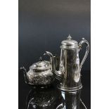 19th century Victorian silver plate embossed tea pot with Peters & Taylor 19th century silver