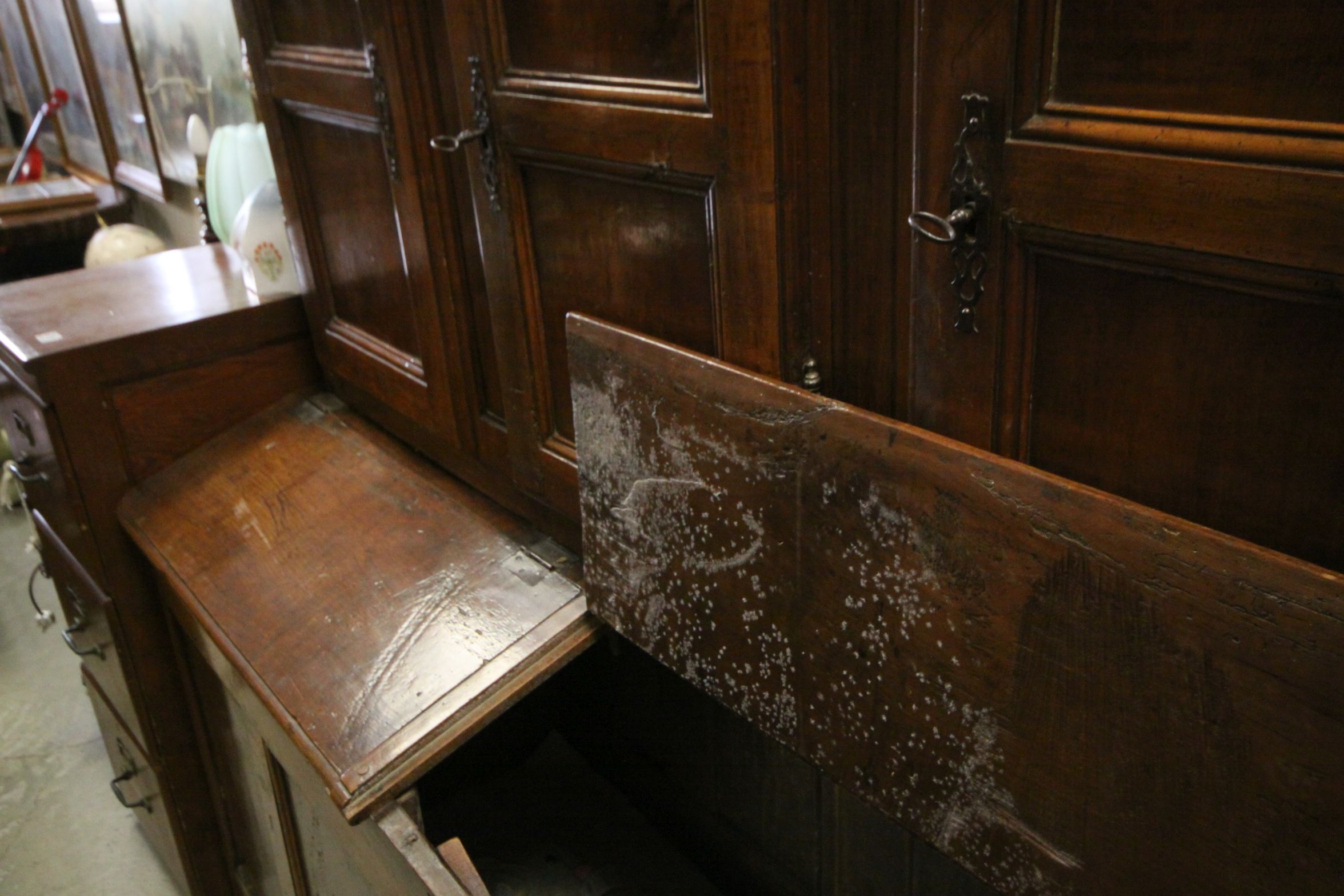 *18th century French Walnut Provincial Cupboard, the upper section with three cupboard doors above a - Image 9 of 12