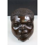 Carved African Hardwood wall Mask of a Man's head, approx 34cm long
