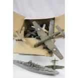 Collection of play worn made Airfix models of Military planes and ships