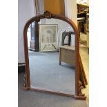 19th century Style Carved Wooden Framed Domed Top Overmantle Mirror, 111cms wide x 124cms high