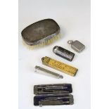 Mixed collectables to include a Hallmarked Silver Cheroot holder case, cased Manicure set,