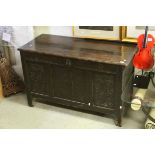 *William and Mary Oak Joined Chest, with plain lid, the front with panelled sections and carved