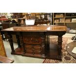 Victorian Oak and Burr-Oak Sideboard, Gothic Revival, with three drawers above two central deep