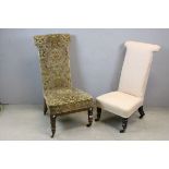 Two 19th century Upholstered Prie Dieu Chair, both raised on turned legs terminating in castors