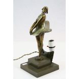 Art Deco Lamp with Patinated Ballerina Figurine on stepped base, stands approx 30cm in total