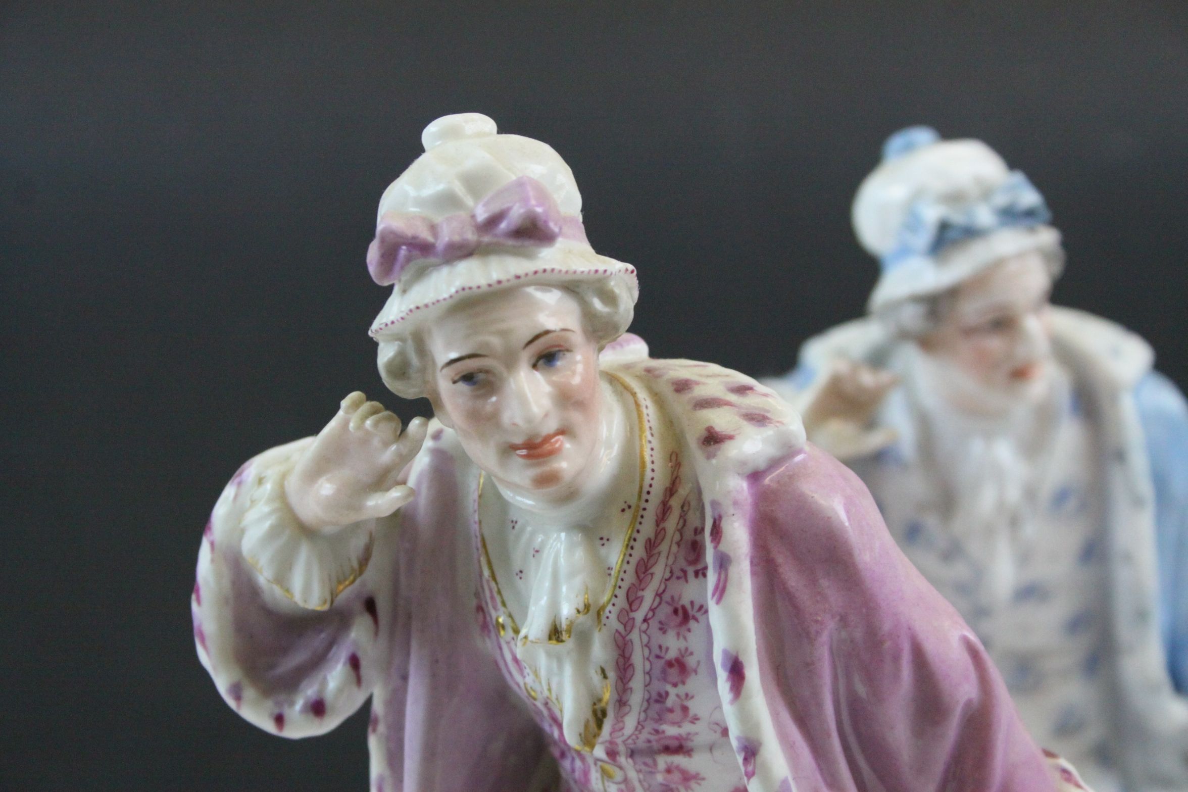 Pair of 19th Century Porcelain figures, each approx 23cm tall with green Anchor marks to bases, - Image 2 of 7