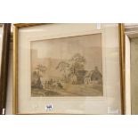 Anthony Davis 19th Century watercolour figures with cattle in a rural setting unsigned Sandford