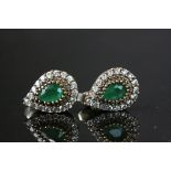 Pair of silver CZ and faux emerald earrings