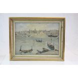 Framed Oil on board of a Harbour scene, possibly Venice & signed Vera Waddington (1876 - 1954),