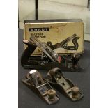 Boxed Anant adjustable wood plane and a Stanley number 220 plane & one other Rekord plane