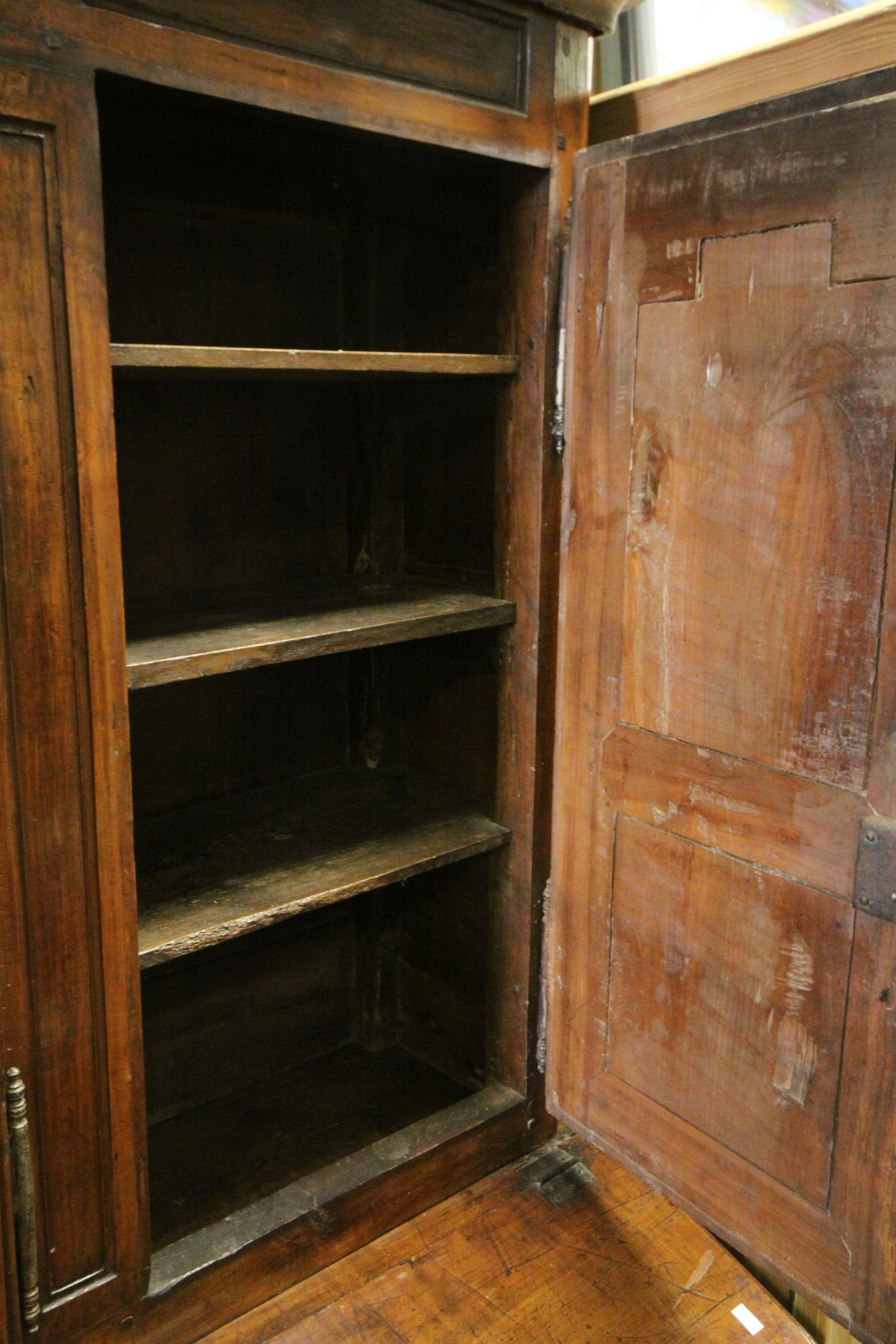 *18th century French Walnut Provincial Cupboard, the upper section with three cupboard doors above a - Image 8 of 12
