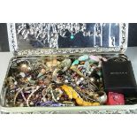 Tin of mixed Costume jewellery & Watches to include vintage