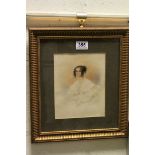 19th Century fine watercolour portrait of a young lady in a flowing gown