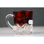 Cranberry glass mug with inscription Pan AM 1941 Victor, Who Worked for Boeing on the 314 Flying Boa