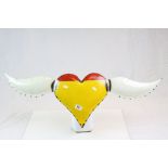 Metal Heart with Wings wall hanging made from an old Oil can, approx 89cm diameter