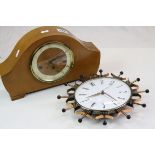 Mid 20th century mantle clock with three train Westminster chime movement & a Metamec wall clock