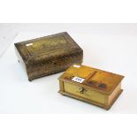 Early 20th century jewellery box decorated with Indian street scene, and one other with poker work