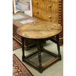 *17th century Oak Table with associated oval top, 76cms diameter x 66cms high ***Please note that