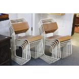 Twelve Mid 20th century Retro Stacking Chairs with Wooden Back and Seats raised on Tubular Metal