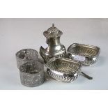 Hallmarked Silver Pepperette & two open Salts, both lacking liners, one with Spoon plus a pair of