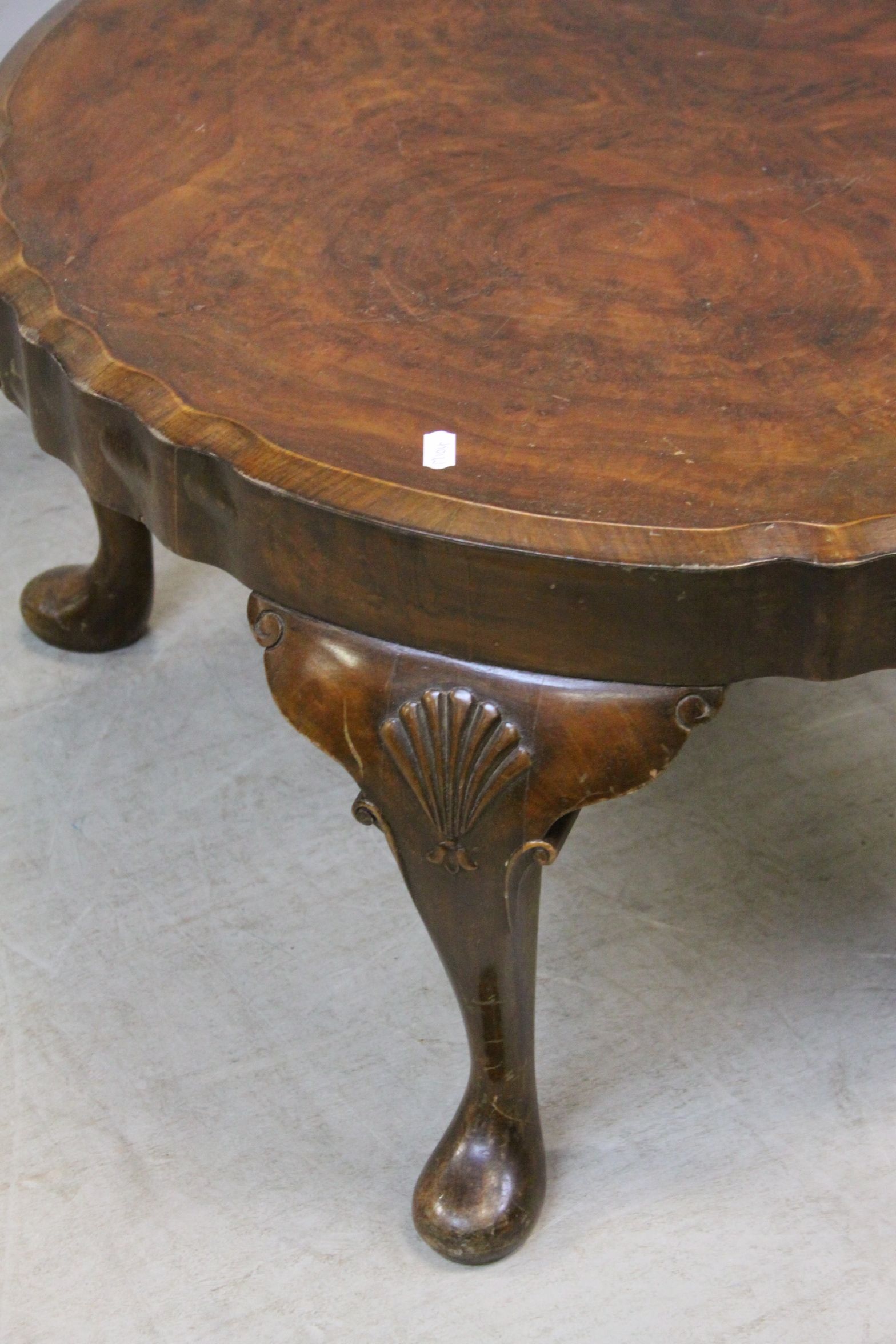 1930's / 40's Walnut Circular Coffee Table with crimped edge, raised on Cabriole Legs (with label - Image 2 of 3