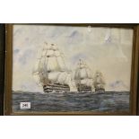 Marine painting: Three Ships at Sea, watercolour, monogrammed and dated lower right W.E.H 1920,