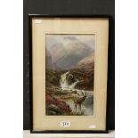 Framed & glazed Edgar Longstaffe (1849 - 1912) Oil on panel of a Stag in River setting with Mountain
