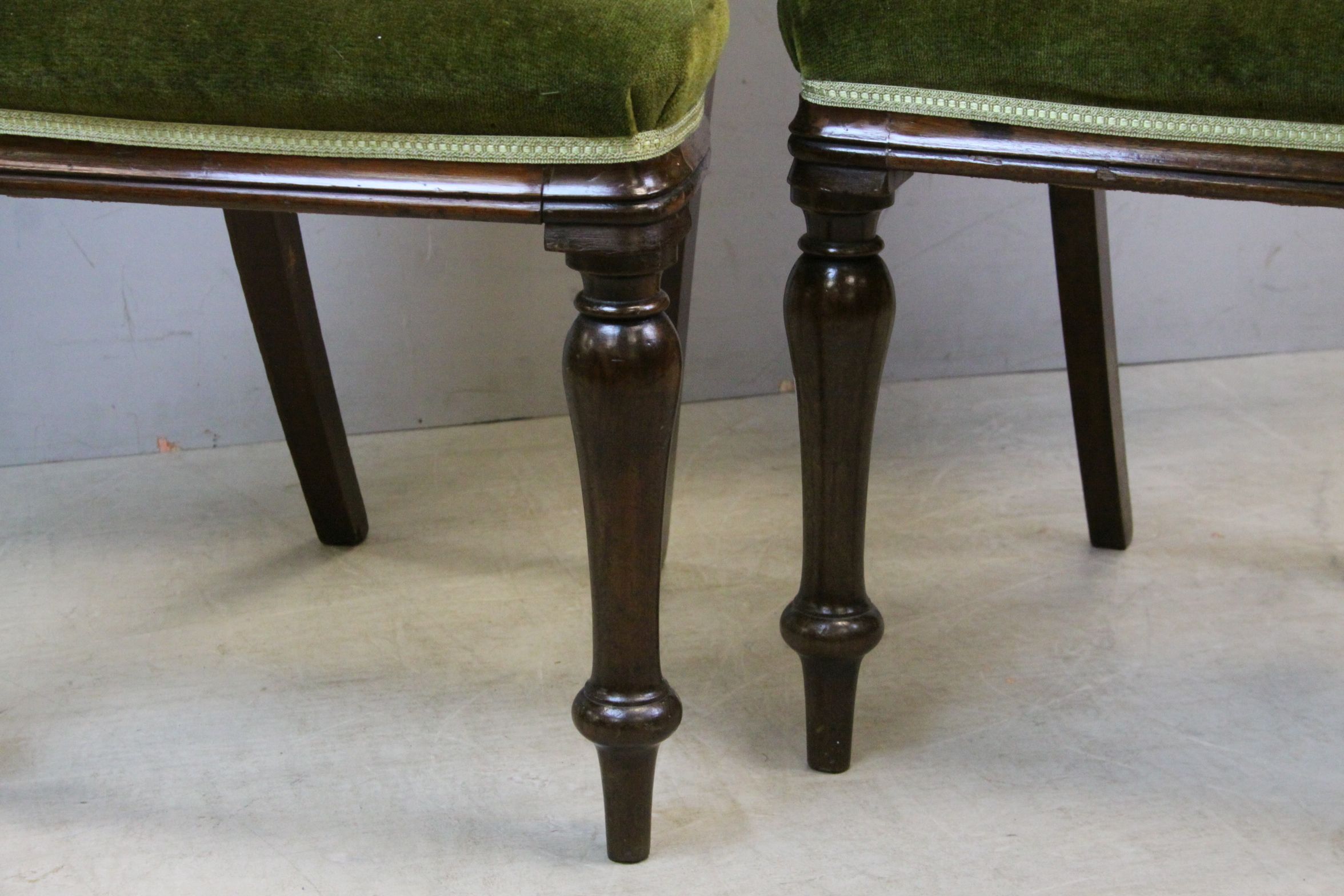 Pair of Victorian Mahogany Spoon Back Dining Chairs with Green Upholstered Backs and Seats - Image 3 of 3