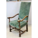 *Early 18th century French Walnut Upholstered Armchair, 121cms x 66.5cms ***Please note that VAT