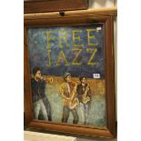 Modern school oil on board musicians performing free jazz