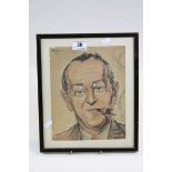 Framed & glazed Watercolour Portrait of a Man smoking a Cigar, signed "Portner 40" (Alex Portner