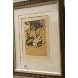 Cecil Aldin circa 1902 framed print illustration of a humorous scene with puppy