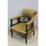 Late Victorian Salon Tub Armchair with Upholstered Back Rail and Seat