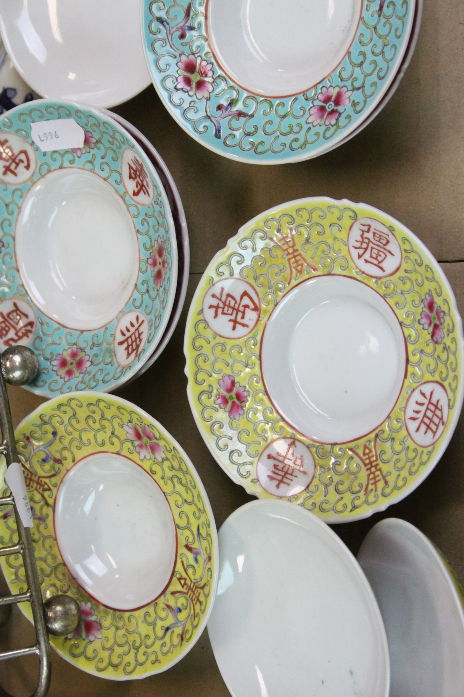 Box of mixed Oriental ceramics, mainly Tea service plus a Silver plated Toast rack - Image 3 of 5