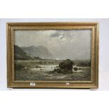 Gilt framed Oil on canvas of a Coastal Scene, signed "Claude King", image approx 39 x 59cm