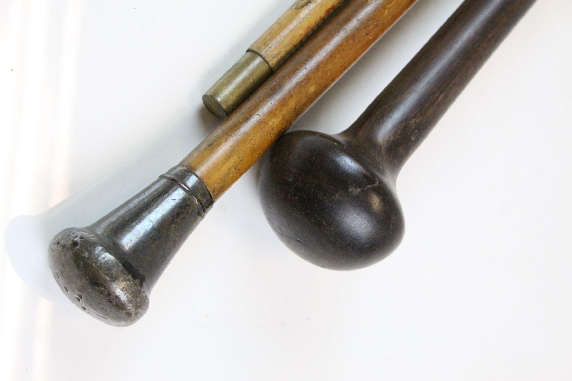 Early 20th century silver topped walking cane, a similar J Rabone tailor's measure & a hardwood - Image 2 of 3