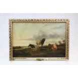 Gilt framed Oil on canvas of Cows, titled "Late Evening - Cooper" and signed T S Cooper 1884 (Thomas