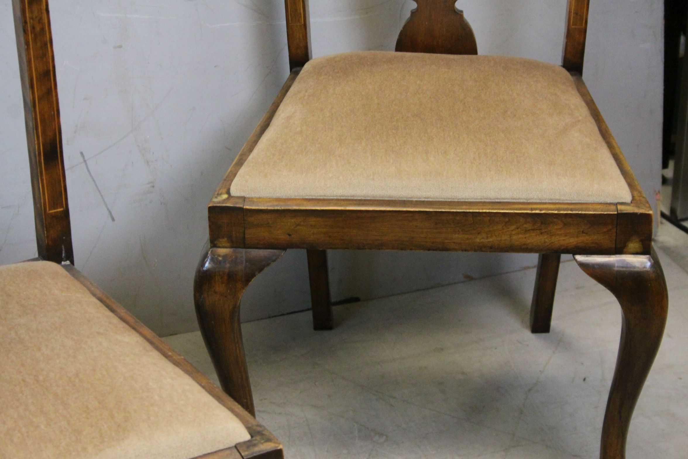 Set of Four Early 20th century Dining Chairs with Floral Inlaid and Pierced Splats, Drop in Seats - Image 5 of 5