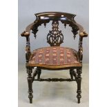 *19th century Mahogany ' Gothic ' Armchair, the shaped top rail with curving armrests, the pierced