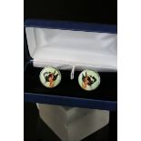 Pair of silver and enamel cufflinks cased
