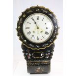 19th Century key wind Wooden wall Clock with Lacquered finish inset with Mother of Pearl & hand