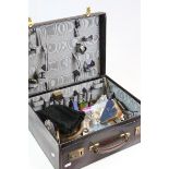 Edwardian embossed vanity/ travel case with mixed contents to include Silver, Hatpins, Clock keys,