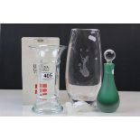 Group of 20th century glassware to include an Orrefors vase with etched decoration girl with