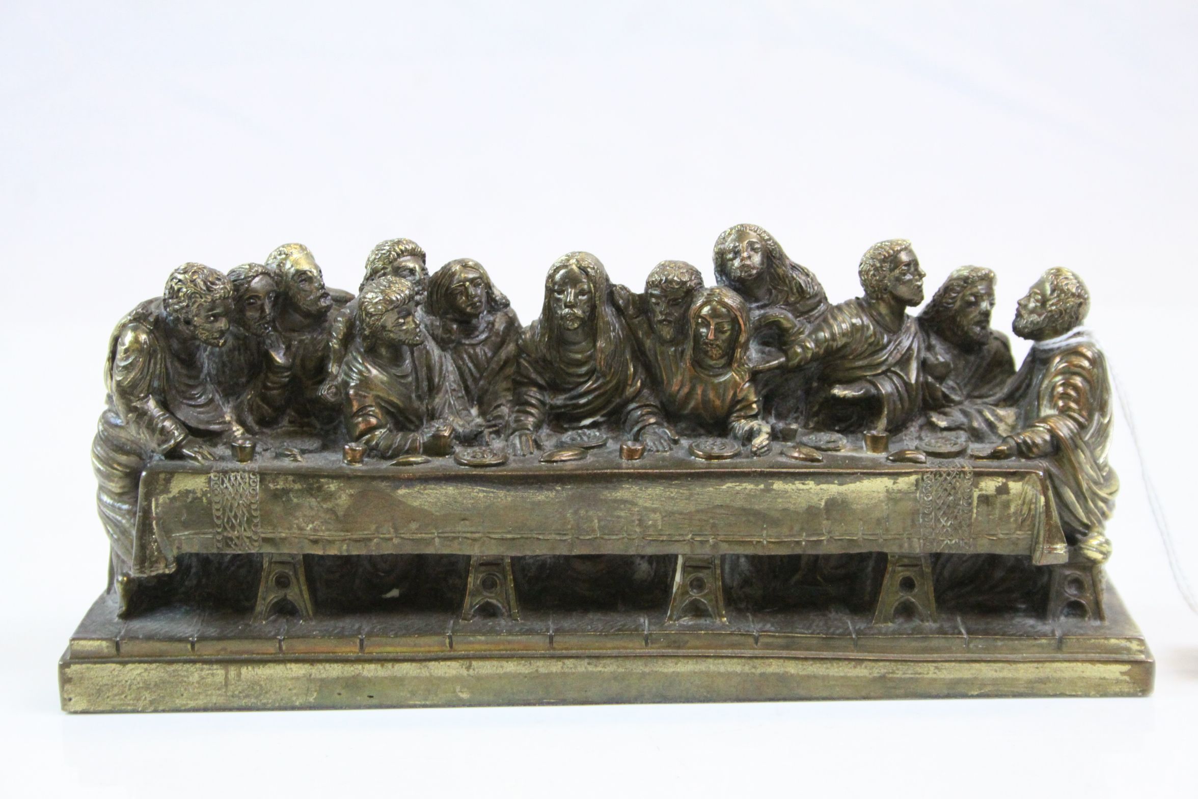 Bronze effect model of The Last Supper, measures approx 21 x 9 x 6cm