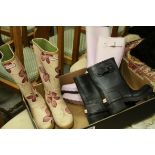 Three Pairs of Unused Hunter Wellington Boots, all size 5 including Pink Pair, Floral Pair and a