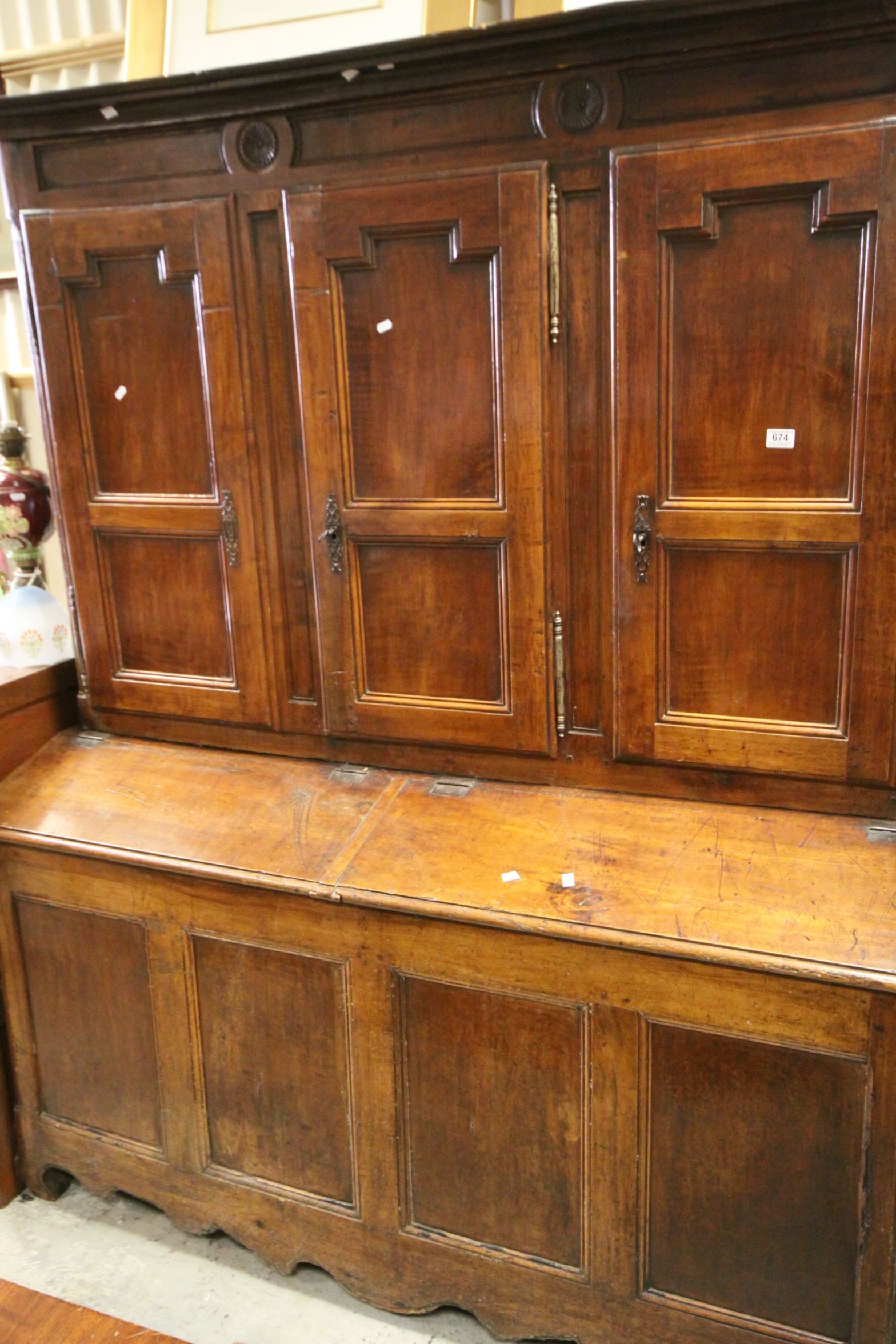 *18th century French Walnut Provincial Cupboard, the upper section with three cupboard doors above a - Image 3 of 12