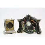 Two Clocks to include a Carriage Clock style Mantle Clock, maker marked FMS with eagle to movement